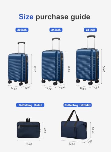 5-Piece PP Hardside Luggage Set for Family Travel, 20/24/28 Inch Spinner Wheels, Blue - color: M - Blue