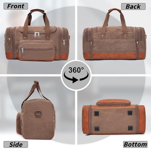 Men'S Duffle Bag For Travel, Expandable Canvas Duffel Bags Overnight Weekend Gym Carry On Luggage Bag For Men(Coffee) - color: Coffee