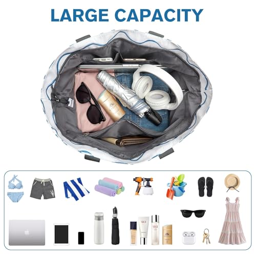 G4Free Beach Bag, Waterproof Sandproof Large Capacity Foldable for Women - color: Wavy, size: 35L