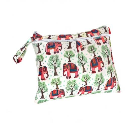 Damero 2Pcs Cloth Diapers Wet Dry Bag, Zippered Organizer, Elephants