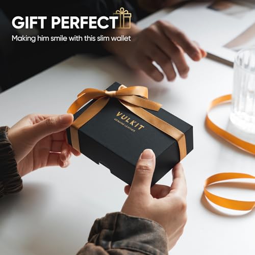 VULKIT Pop up Card Wallet Minimalist Cash Wallets RFID Blocking Leather Smart Credit Card Holder with ID window for Men - color: Top-Grain Cowhide Litchi Black