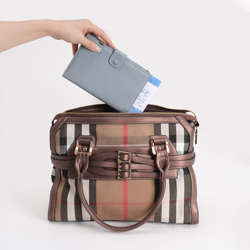 Leather Passport Cover Wallet Travel Essentials Holder with Zipper Pocket - color: Light Blue