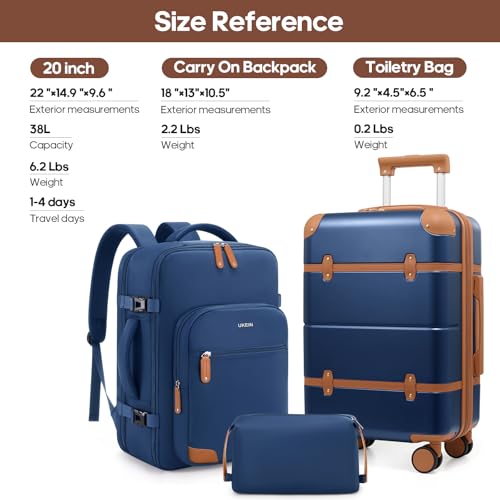 Expandable Carry On Luggage Set, 20In PC Hardside Suitcase with Backpack - color: Blue