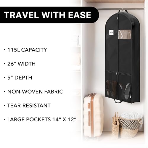 Simple Houseware 54" Travel Garment Bag with Pockets, Lightweight, 3 Pack | 5" Gusset, 26" Wide, for Suits, Dresses, Coats, Tuxedos, Large Accessory Pockets, Foldable, Non-Woven & 300D Polyester Cover - size: 54-Inch w/ Pocket, 3-Pack, Black