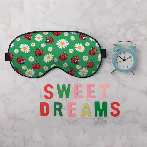 Ladybirds Daisy Sleep Mask Eye Mask Lady Beetle Ladybug Flying Insect Flowers Nature Green Sleep Mask Light Blocking Adjustable Soft Eye Masks for Women Deep Rest Travel - color: Ladybirds Daisy