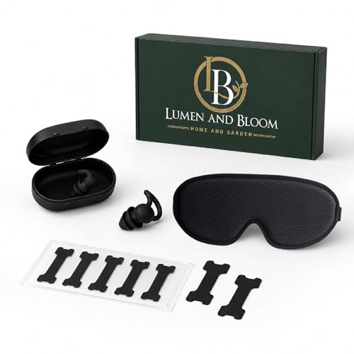 3-in-1 Sleep Kit for Women & Men - Eye Mask for Sleeping, Reusable Silicone Earplugs & 30 Nasal Strips | 3D Contoured Blackout Memory Foam | Travel Set for Snoring Relief | by Lumen and Bloom