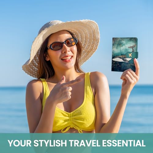 Passport Holder for Travel, RFID Blocking Wallet with Magnetic Closure - color: Z.A-Whale