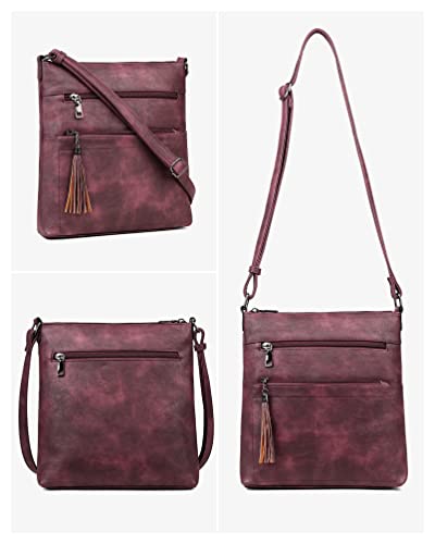 MASINTOR Crossbody Purses for Women, Multi Pocket Crossbody Bag - color: Burgundy