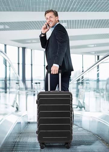 Merax Luggage Set, 3 Piece Hardside Suitcase Set, 20/24/28inch Luggage - color: Black, style: 20/24/28