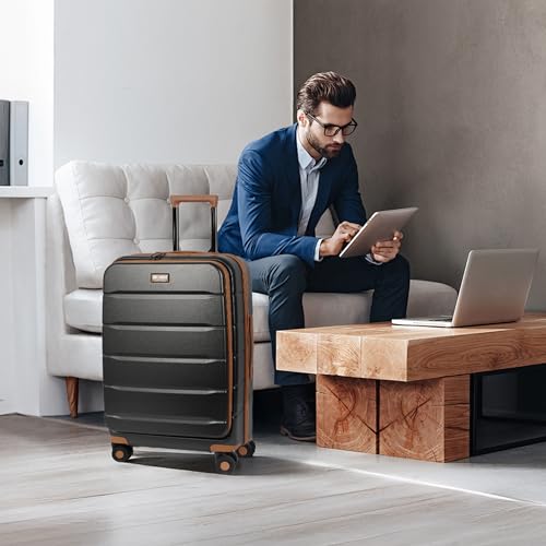 24'' Luggage,Hardside Suitcase w/Spinner Wheels,TSA LOCK - color: Grey, size: 24" Mid-Checked