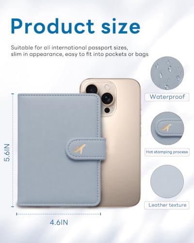 RFID Passport Holder with Tracker Slot, Leather Travel Wallet - color: Blue