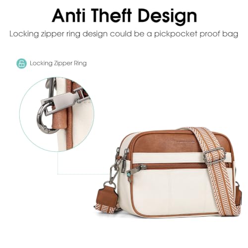 HomemeDiary Anti Theft Crossbody Bag for Women, RFID Leather Shoulder Purse - color: Beige & Mocha Brown