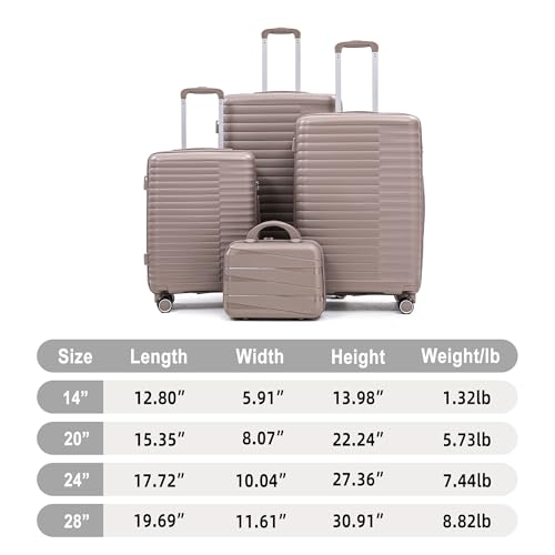 Hardside Luggage Sets, Lightweight Stripes Suitcase with Spinner Wheels, Champagne-PP - color: Champagne-PP, size: 20/24/28 Inch