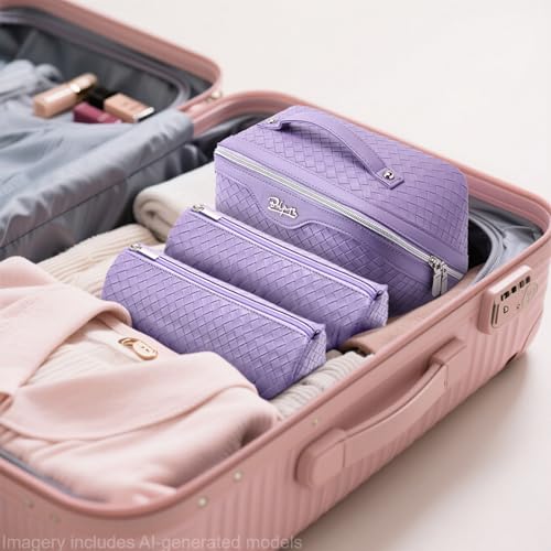 BOYATU Travel Makeup Bag Cosmetic Bags for Women: 3 Pcs Set Make up Bag - color: L01 Purple