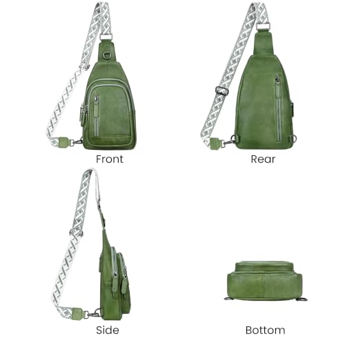 HESHE Leather Sling Bag for Women RFID Crossbody Purse Fanny Pack Chest Bag - color: Grass Green