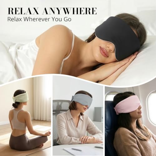Sleep Mask for Women Men, Reversible Eye Mask Sleeping with Cozy & Cooling Sides, Adjustable Velcro Band, Blackout Face-Hugging Padded Eye Cover for Sleeping Travel Office, Black/White - color: Black+white