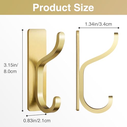 Adhesive Wall Hooks for Towel/Coat,13Lb Strong Stick-On Hooks, Gold 4 Pack - color: Gold, size: 4 Pack