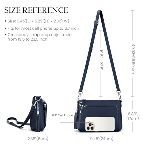 befen Anti Theft Genuine Leather Crossbody Bags for Women Built in Wallet | Crossbody Shoulder Bag with Built in Wallet, RFID Leather Purse, Anti Theft Genuine Leather Purses - color: Navy Blue