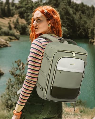 LOVEVOOK Travel Backpack Carry on Flight Approved for Women/Men - color: Pea Green, size: 40L-4PCS
