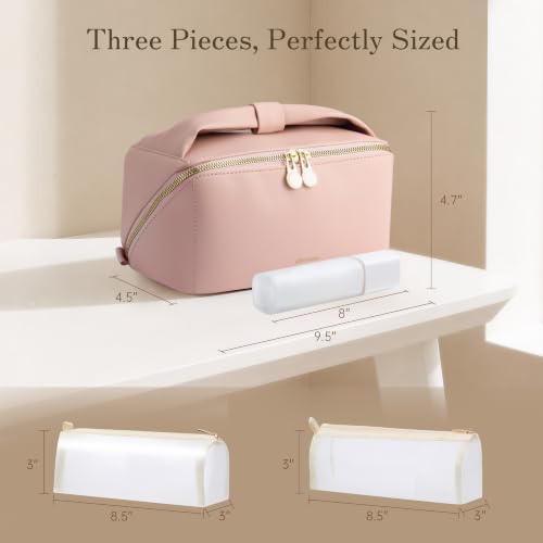 SHOWKOO Cosmetic Bag for Women, WideOpen Travel Makeup Bag with Compartment - color: Pink