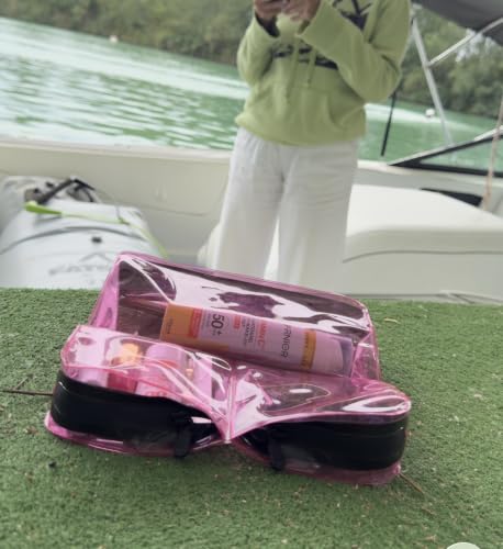 Clear Travel 3- Compartment Toiletry & Makeup Bag Organizer - color: Pink, size: 9X9