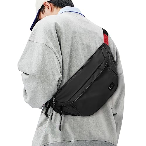 Fashion Large Crossbody Fanny Pack for Men Women,Waterproof Waist Bag fanny Packs belt bag sling bag with 5-Zipper Pockets,Carrying 7.9"phone,Black-Medium - color: B-Black-M
