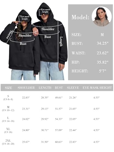 SeSe Code Travel Hoodie with Eye Mask Sleep Unisex Oversized Sweatshirt for Airplane, Road Trip Naps Fleece Couples Hoodies - color: Black, size: XX-Large