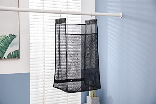 Jelier Hanging Breathable Mesh Laundry Hamper Basket,Portable Heavy Duty Hanging Laundry Bag with Two Hangers (black)