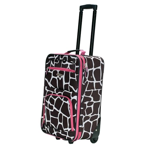 Rockland Fashion Softside 2 Piece Luggage Set, Expandable, (14" Tote/19" Upright), Pink Giraffe - color: Pink Giraffe, size: 2 Piece (19"/14" Tote)