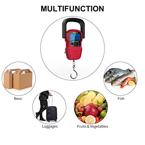 HEETA Fish Scale Digital Fishing Luggage Weight Scale with Measuring Tape - color: Red