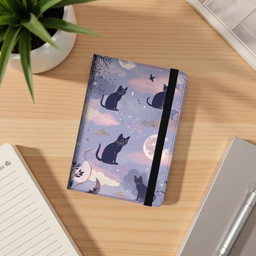 Passport Cover,Multi-Functional Travel Wallet,Stylish & Durable RFID Blocking Passport Holder, Travel Essentials for Men and Women,Cute Cat and Moon - color: Cute Cat and Moon