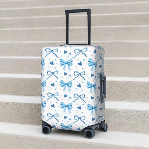 Travel Luggage Cover Blue Bows, High Elasticity Washable Travel Baggage Protector Case Fits 18-22 in - color: Blue Bows, size: 18-21 in