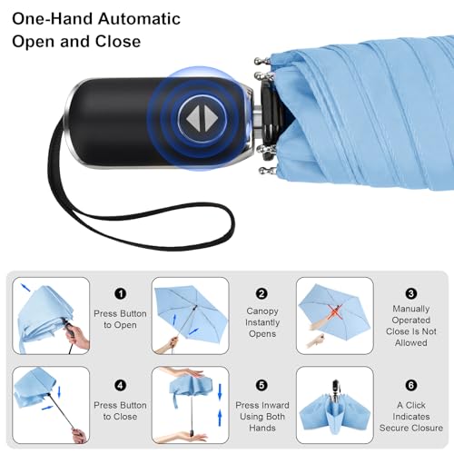 Automatic Lightweight Travel Flat Umbrella Compact Folding for Pocket - color: 0.2Light Blue