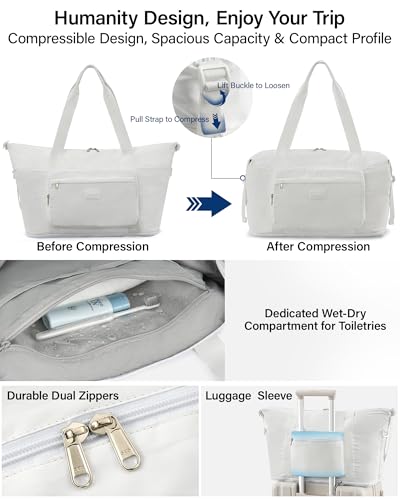 Hanke Underseat 40L Foldable Expandable Travel Tote Bag with 11 Pockets - color: White