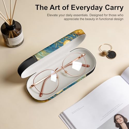 Hard Shell Leather Sunglasses Case,Classic Fashionable Cute Large Glasses Case for Women Men,Sunglass Eyeglasses - color: Van Gogh Cat
