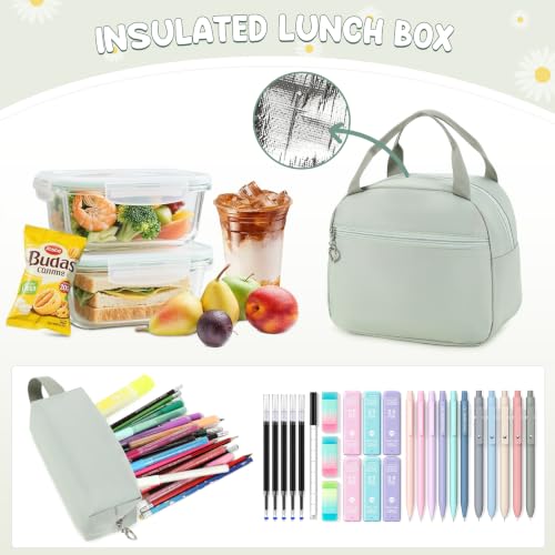 Backpack for Girls, Girls Backpack with Lunch Box & Pencil Case Set, 3PCS Kids Bookbag for Girl Teens, Waterproof School Backpack for Elementary Middle High School Students Ages 3-18 Green - color: Green