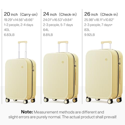 mixi 24 Inch Checked Luggage PC Hardshell Suitcases with Wheels for Travel Woman Men, Lark Yellow - color: Lark Yellow TSA2, size: 24-inch