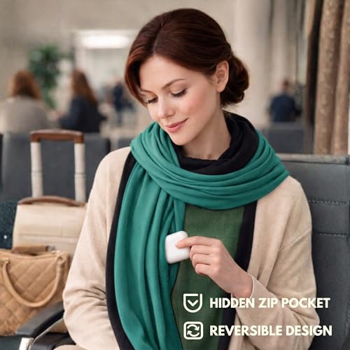 16-in-1 Compact Travel Blanket with Bag – Reversible, Ultra Soft Bamboo Airplane Blanket with Hidden Pocket – Packable for Flights & Travel Essentials (Semi-Weighted, Double Layer) - color: Teal/Black