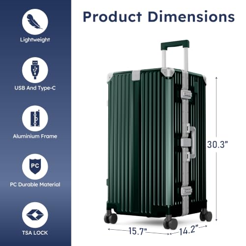 ALPHA CAMP Trunk Luggage 28 Inch with Aluminum Frame Zipperless Suitcase - color: Green, size: 28 Inch