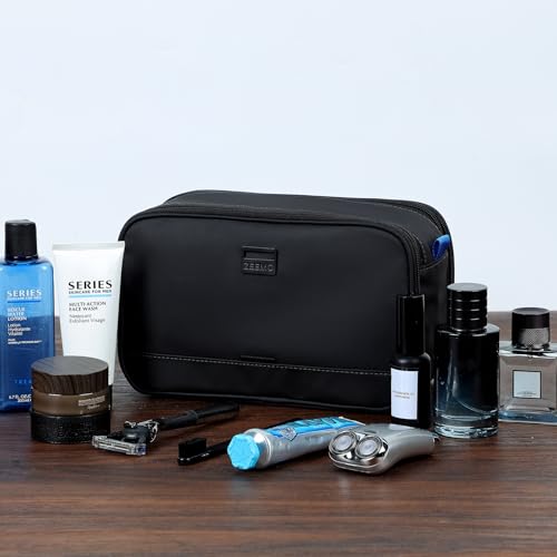 ZEEMO Travel Toiletry Bag for Men, Full Open Dopp Kit with Dual Compartment - color: Jet Black, size: Large