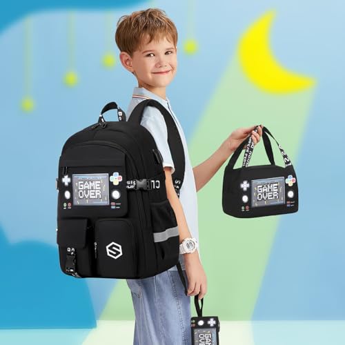 Scothen Boys Backpack, Cool Luminous Kids School Backpacks with Lunch Bag - color: Black
