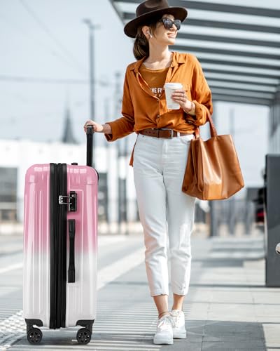 Checked Luggage, Expandable 24 Inch Hardside Suitcase - color: Peach, size: M(checked-24")