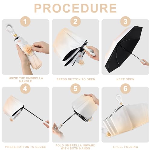 Mini Travel Umbrella Small Umbrella for Travel UV Parasol Compact Foldable - color: Coffee Brown