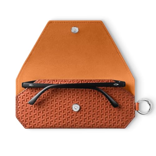 VULKIT Portable Leather Eye Glasses Case for Women & Men, Slim Sunglass Case, Unisex Eyeglass Case - color: Tangerine Rush