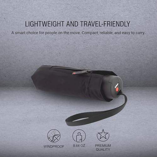 Knirps T.020 Small Manual Open Close Rain Umbrella - Compact Travel Umbrella for Adults - color: Black