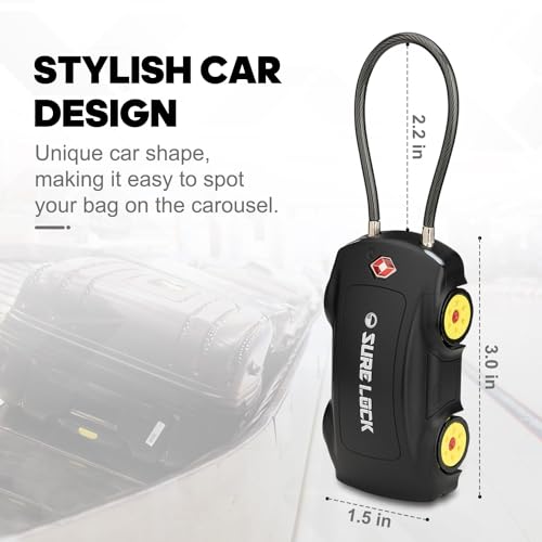 SURE LOCK Car-Shaped TSA Approved Luggage Lock, Black - color: Black