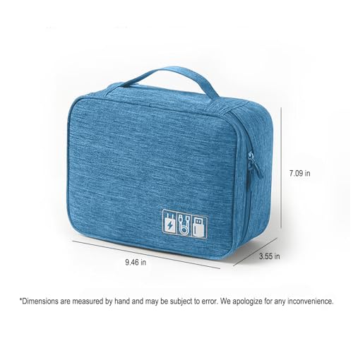 Travel Cable Organizer Pouch Electronic Accessories Carry Case Portable Waterproof Double Layers Storage Bag for Cord, Charger, Phone, Earphone,Blue