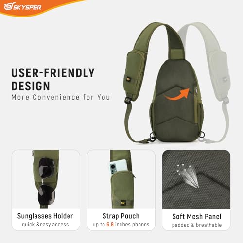 SKYSPER Sling Bag RFID Cross Body Bag Recycled Crossbody Backpack Travel Daypack - color: Armygreen