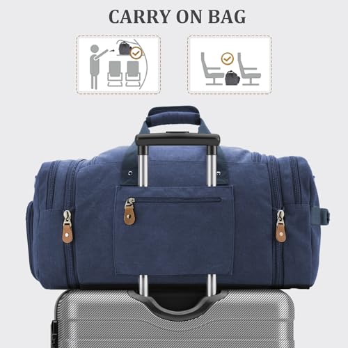 Gonex Canvas Duffle Bag, Expandable 60L Travel Overnight Weekender Bag - color: Blue, size: X-Large-60L (With Shoe Compartment)