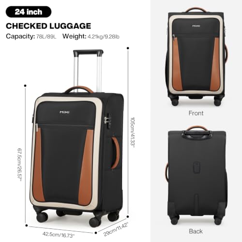 mixi 24 Inch Softside Expandable Checked Luggage, Black-Off White - color: Black-Off White, size: 24-Inch Checked in